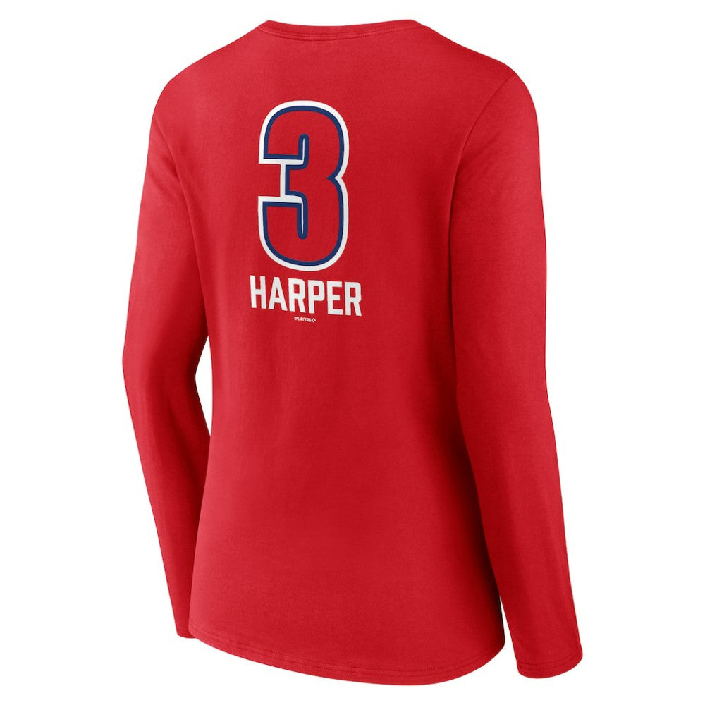 MLB Bryce Harper Philadelphia Phillies Women's Fastball Player Name & Number Long Sleeve V-Neck T-Shirt