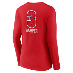 MLB Bryce Harper Philadelphia Phillies Women's Fastball Player Name & Number Long Sleeve V-Neck T-Shirt