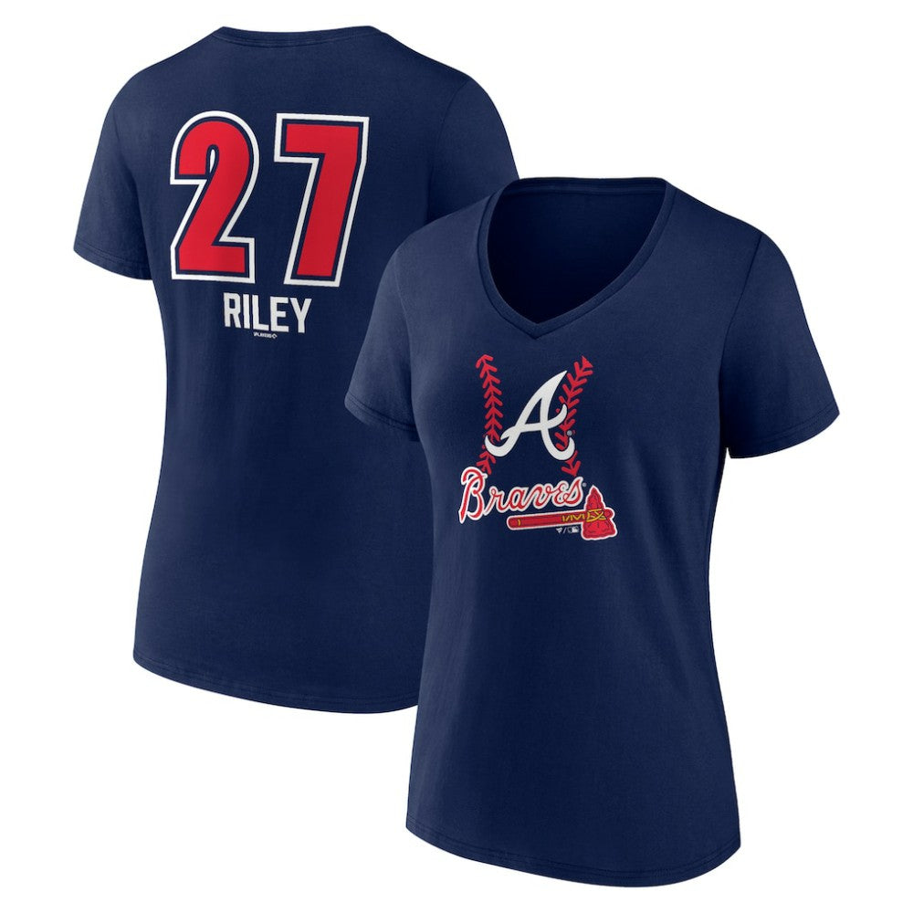 MLB Austin Riley Atlanta Braves Women's Fastball Player Name & Number V-Neck T-Shirt