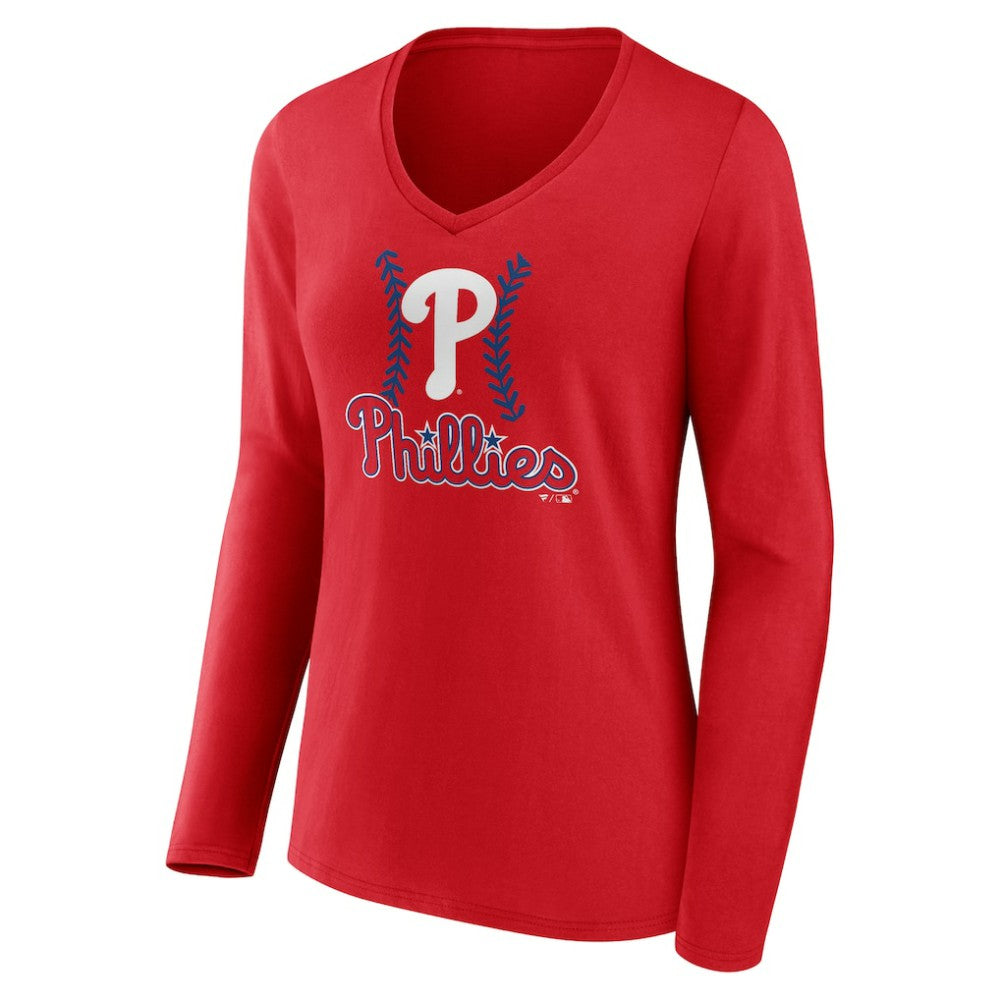 MLB Kyle Schwarber Philadelphia Phillies Women's Fastball Player Name & Number Long Sleeve V-Neck T-Shirt