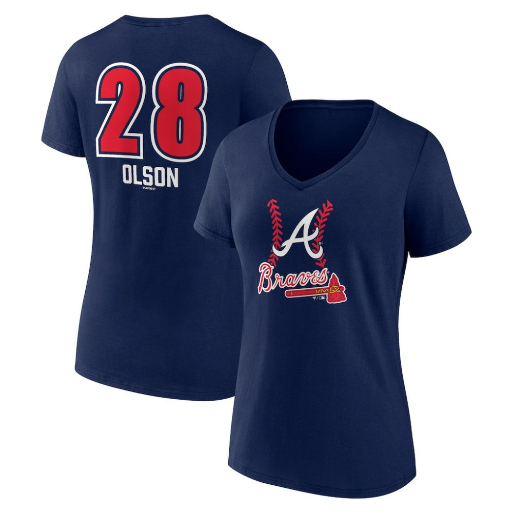 MLB Matt Olson Atlanta Braves Women's Fastball Player Name & Number V-Neck T-Shirt