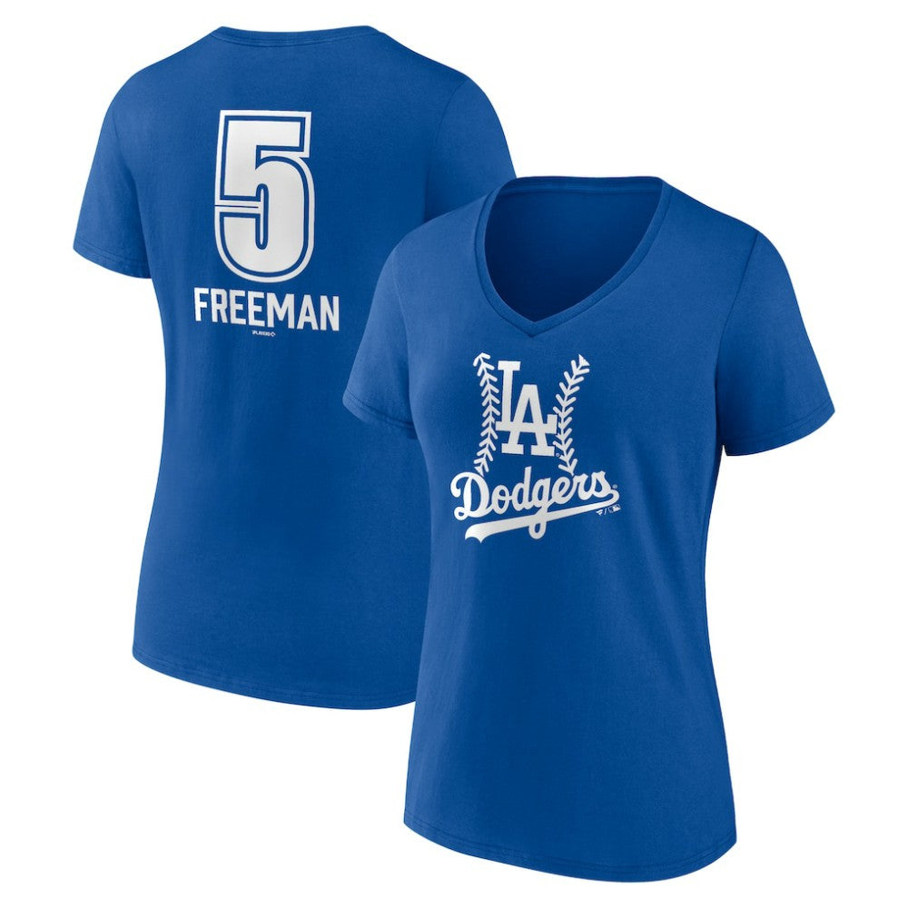 MLB Freddie Freeman Los Angeles Dodgers Women's Fastball Player Name & Number V-Neck T-Shirt