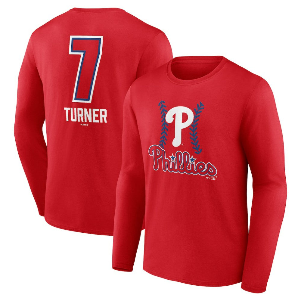 MLB Trea Turner Philadelphia Phillies Fastball Player Name & Number Long Sleeve T-Shirt