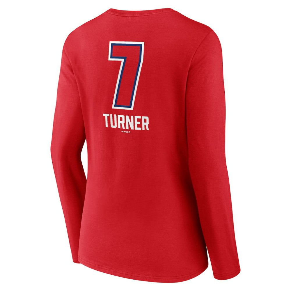 MLB Trea Turner Philadelphia Phillies Women's Fastball Player Name & Number Long Sleeve V-Neck T-Shirt