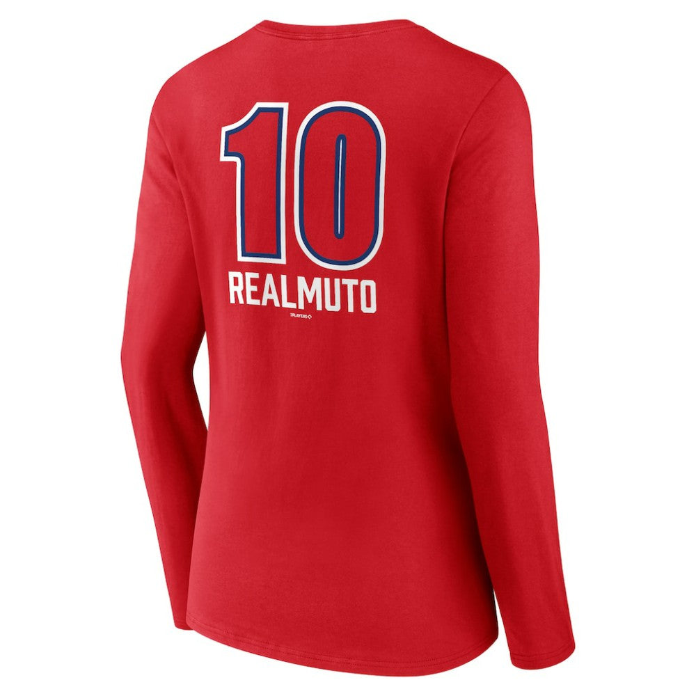 MLB J.T. Realmuto Philadelphia Phillies Women's Fastball Player Name & Number Long Sleeve V-Neck T-Shirt