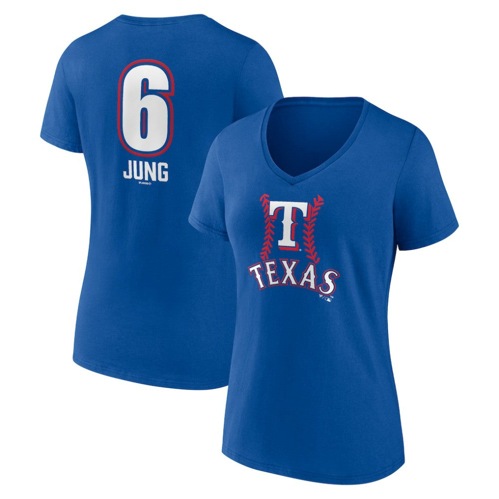 MLB Josh Jung Texas Rangers Women's Fastball Player Name & Number V-Neck T-Shirt