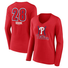 MLB Alec Bohm Philadelphia Phillies Women's Fastball Player Name & Number Long Sleeve V-Neck T-Shirt