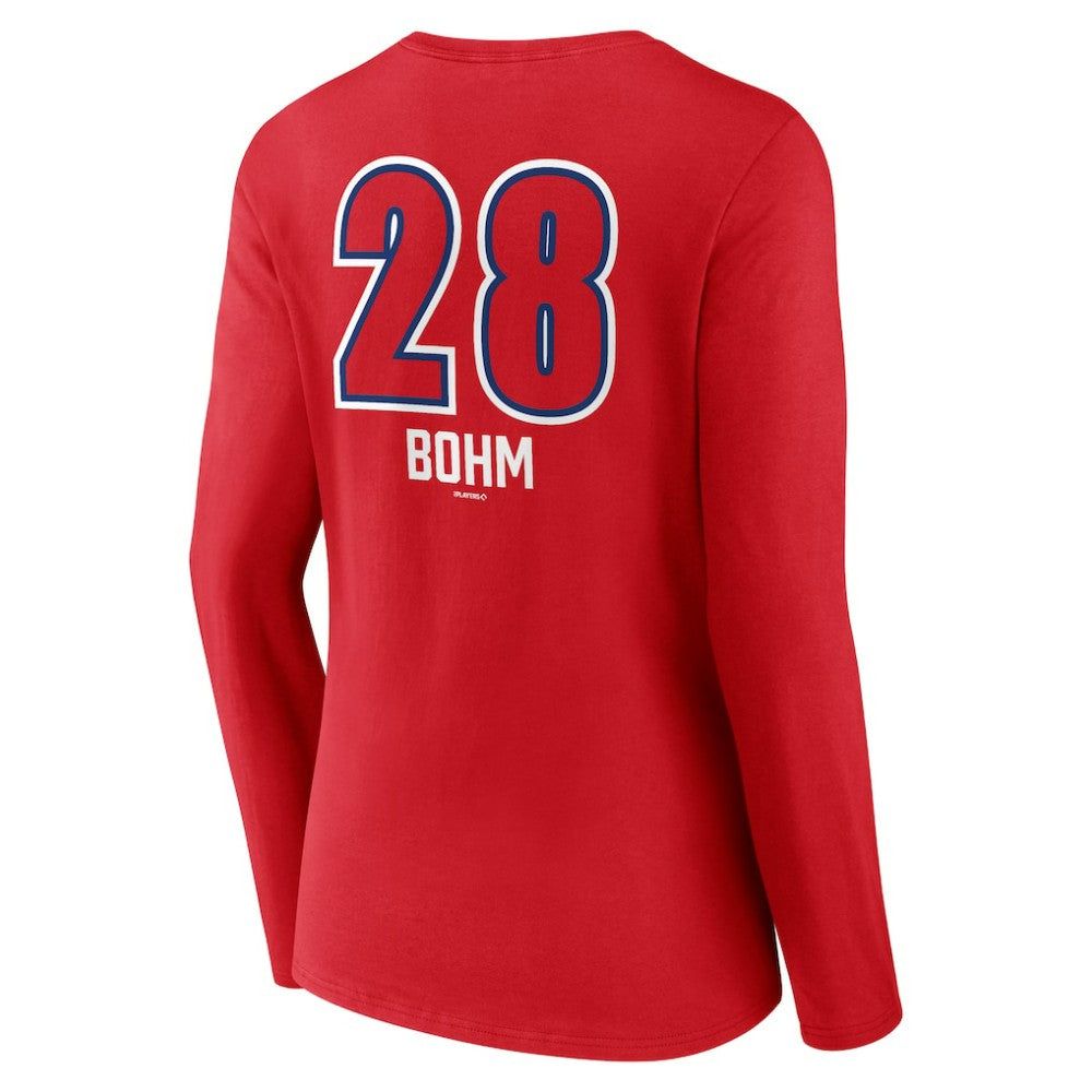 MLB Alec Bohm Philadelphia Phillies Women's Fastball Player Name & Number Long Sleeve V-Neck T-Shirt