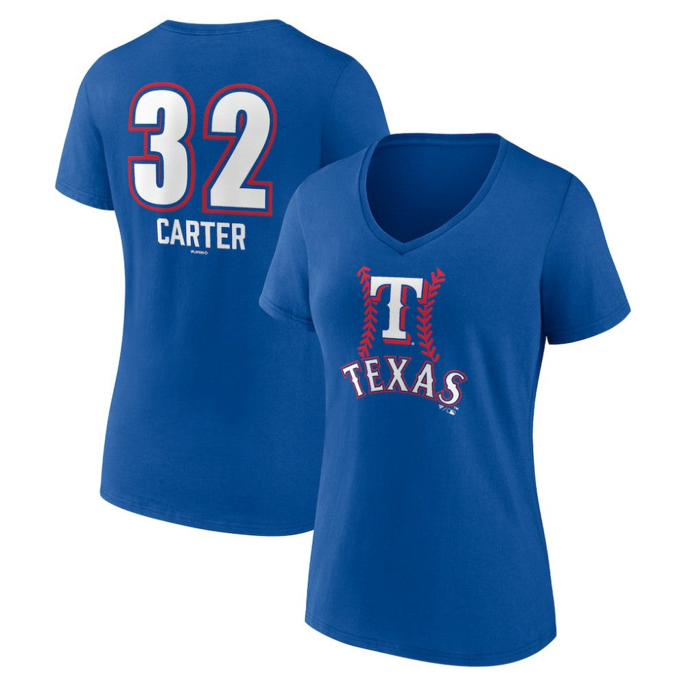 MLB Evan Carter Texas Rangers Women's Fastball Player Name & Number V-Neck T-Shirt