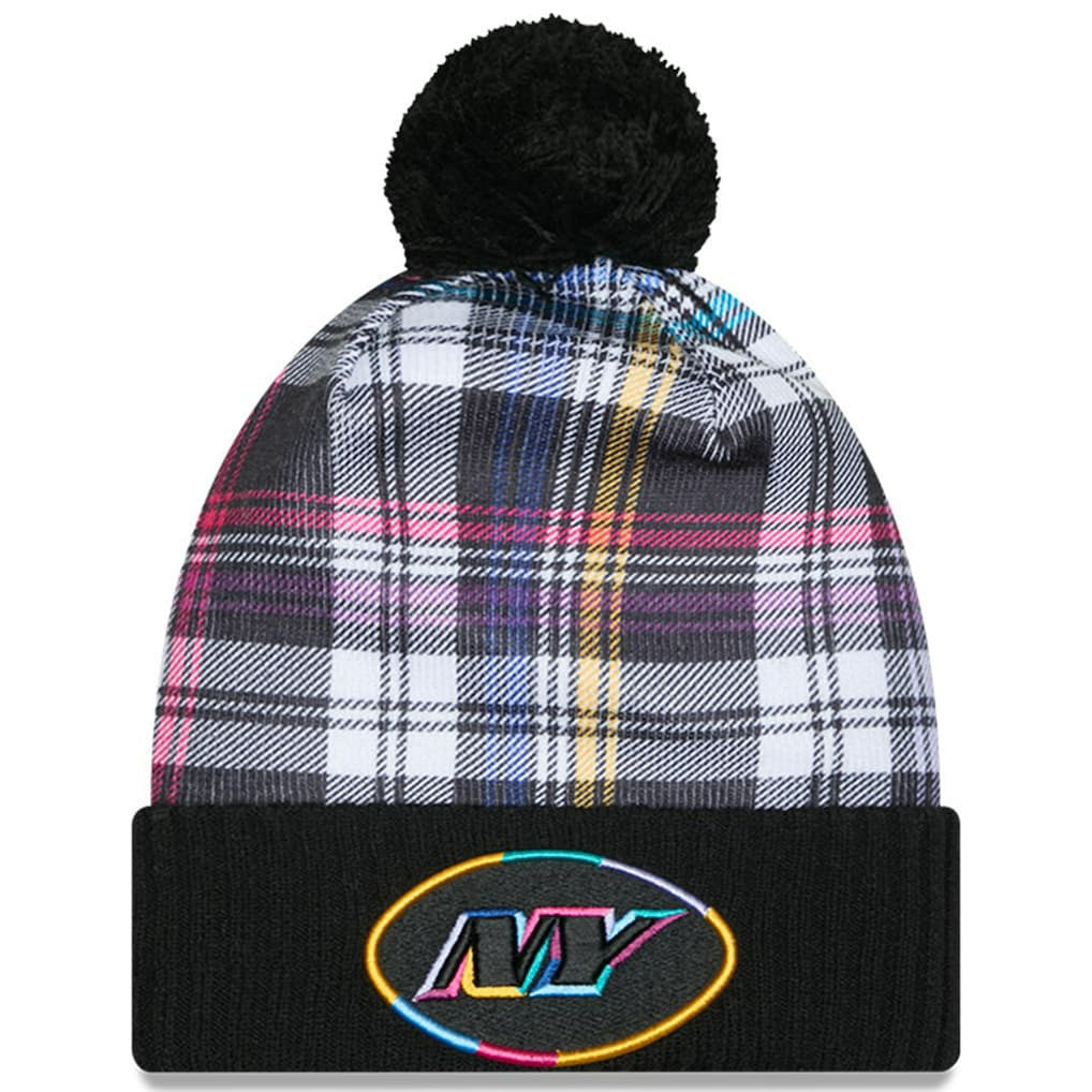 Youth 2024 NFL Crucial Catch Plaid Cuffed Pom Knit Hat - New York Jets