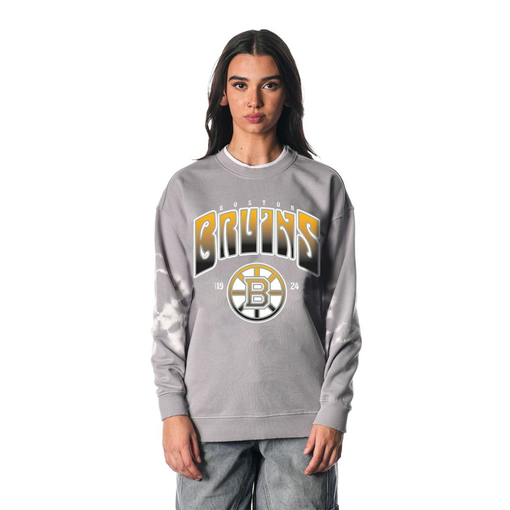 NHL Gray Boston Bruins The Wild Collective Unisex Tie-Dye Double Collar Pullover Sweatshirt