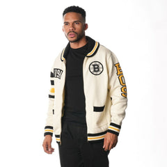 NHL Cream Boston Bruins The Wild Collective Unisex Jacquard Full-Zip Sweater
