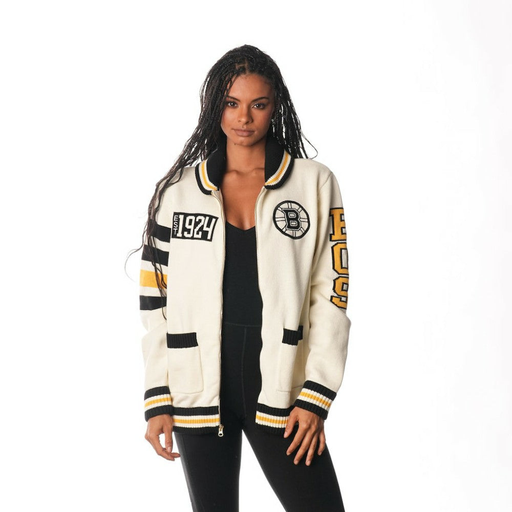 NHL Cream Boston Bruins The Wild Collective Unisex Jacquard Full-Zip Sweater