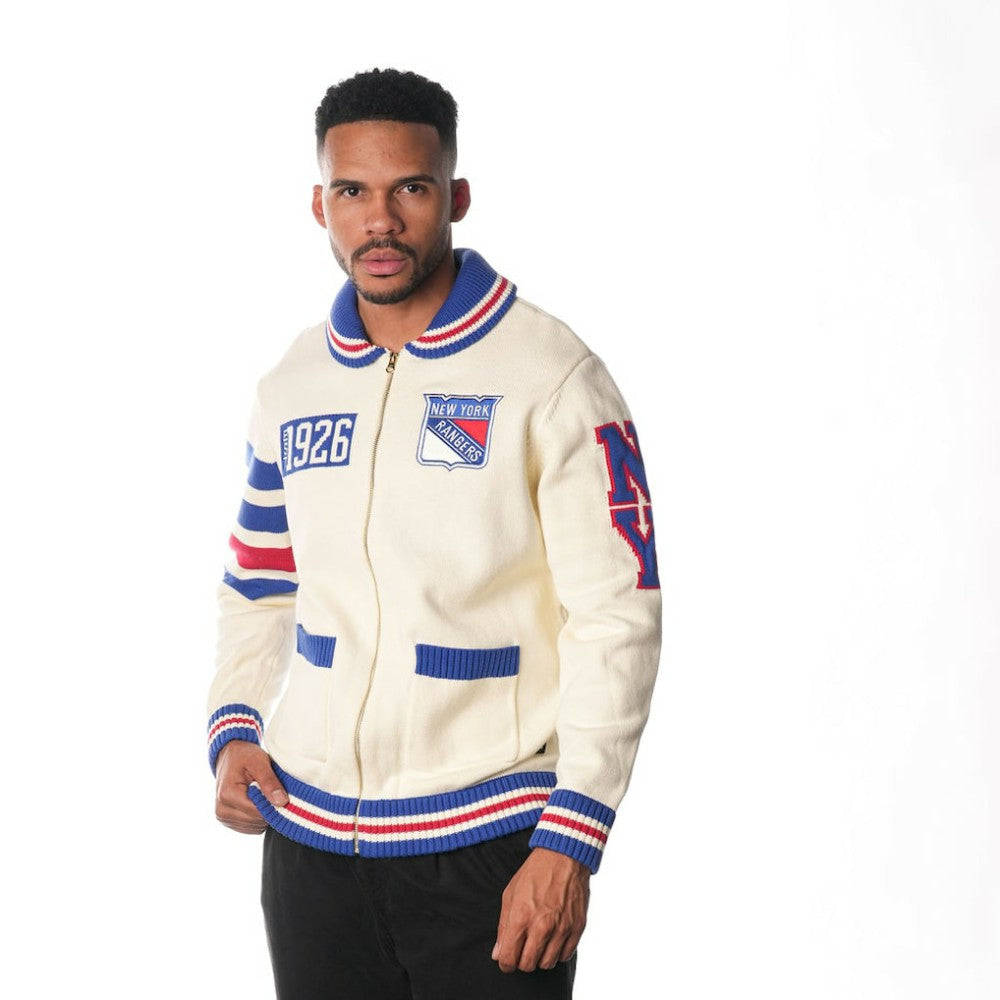 NHL Cream New York Rangers The Wild Collective Unisex Jacquard Full-Zip Sweater