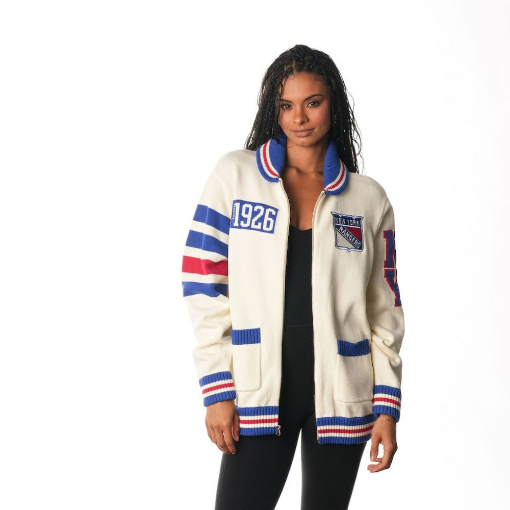 NHL Cream New York Rangers The Wild Collective Unisex Jacquard Full-Zip Sweater