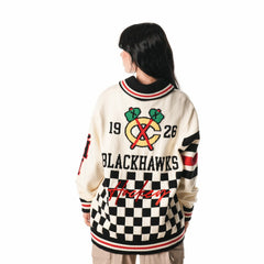 NHL Cream Chicago Blackhawks The Wild Collective Unisex Jacquard Full-Zip Sweater
