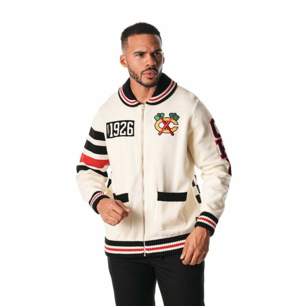 NHL Cream Chicago Blackhawks The Wild Collective Unisex Jacquard Full-Zip Sweater