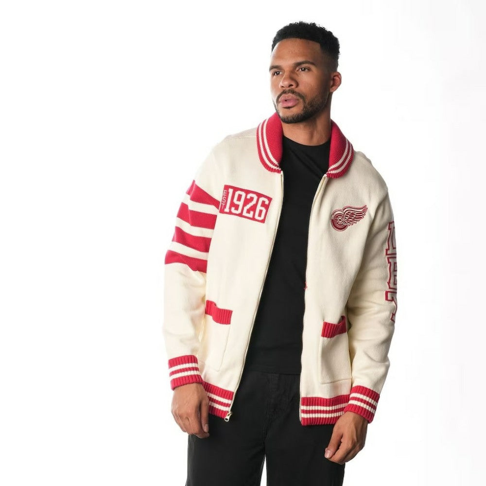 NHL Cream Detroit Red Wings The Wild Collective Unisex Jacquard Full-Zip Sweater