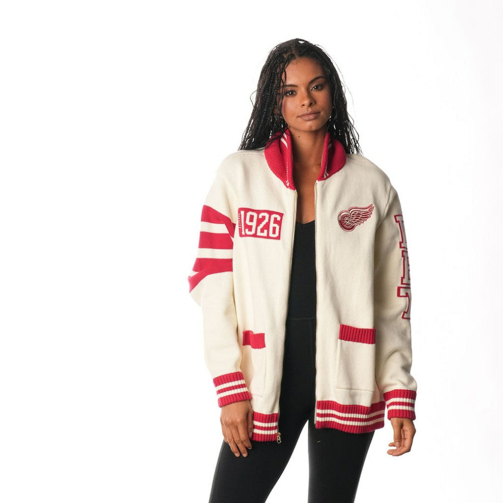 NHL Cream Detroit Red Wings The Wild Collective Unisex Jacquard Full-Zip Sweater