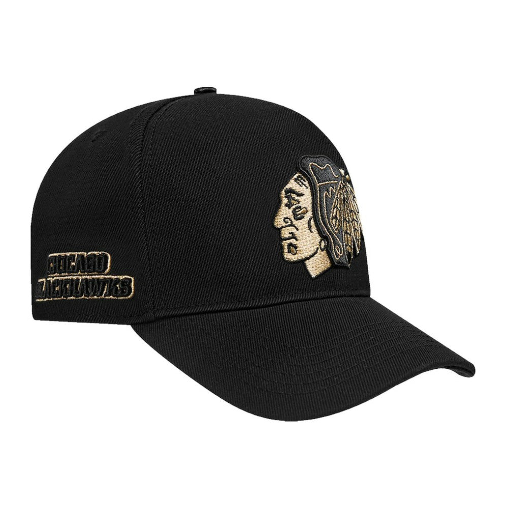 NHL Black Chicago Blackhawks Pro Standard Metallic Logo Pinch Front Adjustable Hat