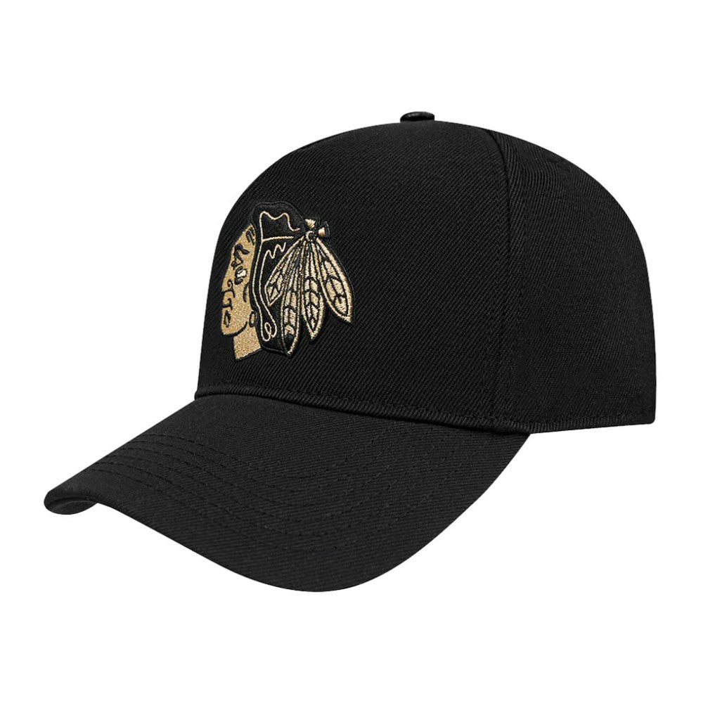 NHL Black Chicago Blackhawks Pro Standard Metallic Logo Pinch Front Adjustable Hat