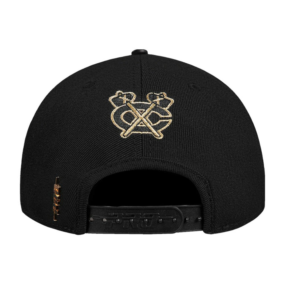 NHL Black Chicago Blackhawks Pro Standard Metallic Logo Pinch Front Adjustable Hat