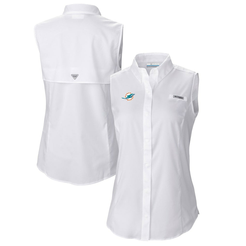 Women's PFG Tamiami Omni-Shade Sleeveless Button-Up Shirt - Miami Dolphins