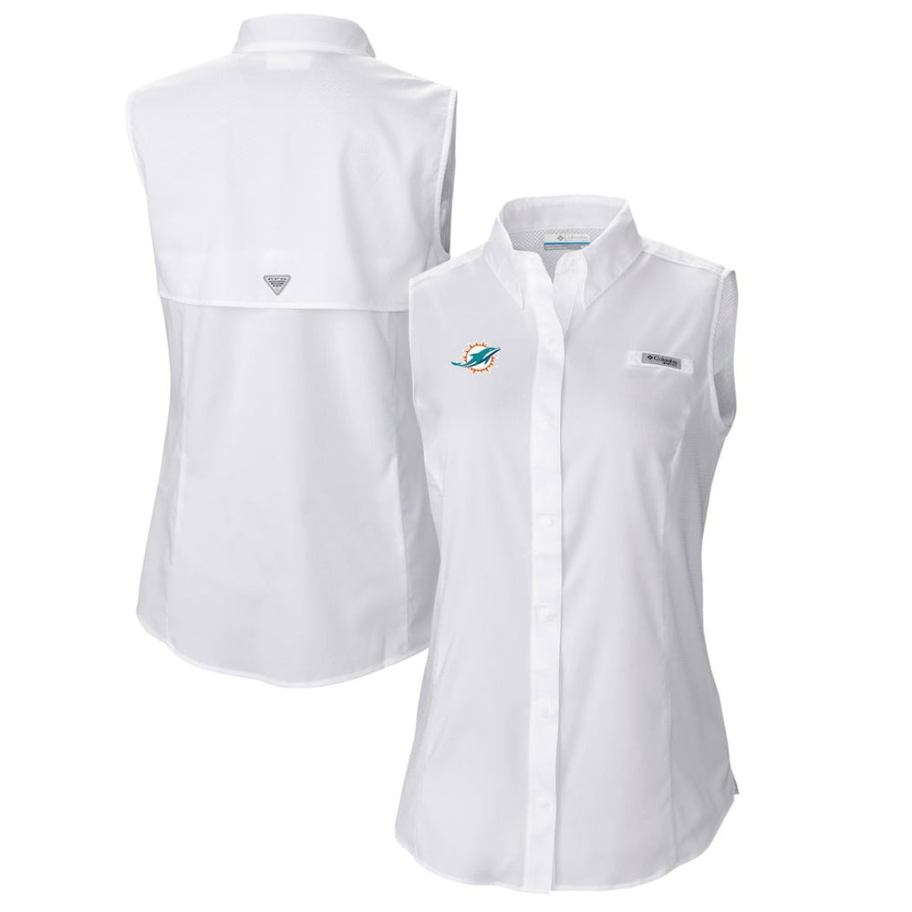 Women's PFG Tamiami Omni-Shade Sleeveless Button-Up Shirt - Miami Dolphins