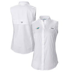 Women's PFG Tamiami Omni-Shade Sleeveless Button-Up Shirt - Miami Dolphins