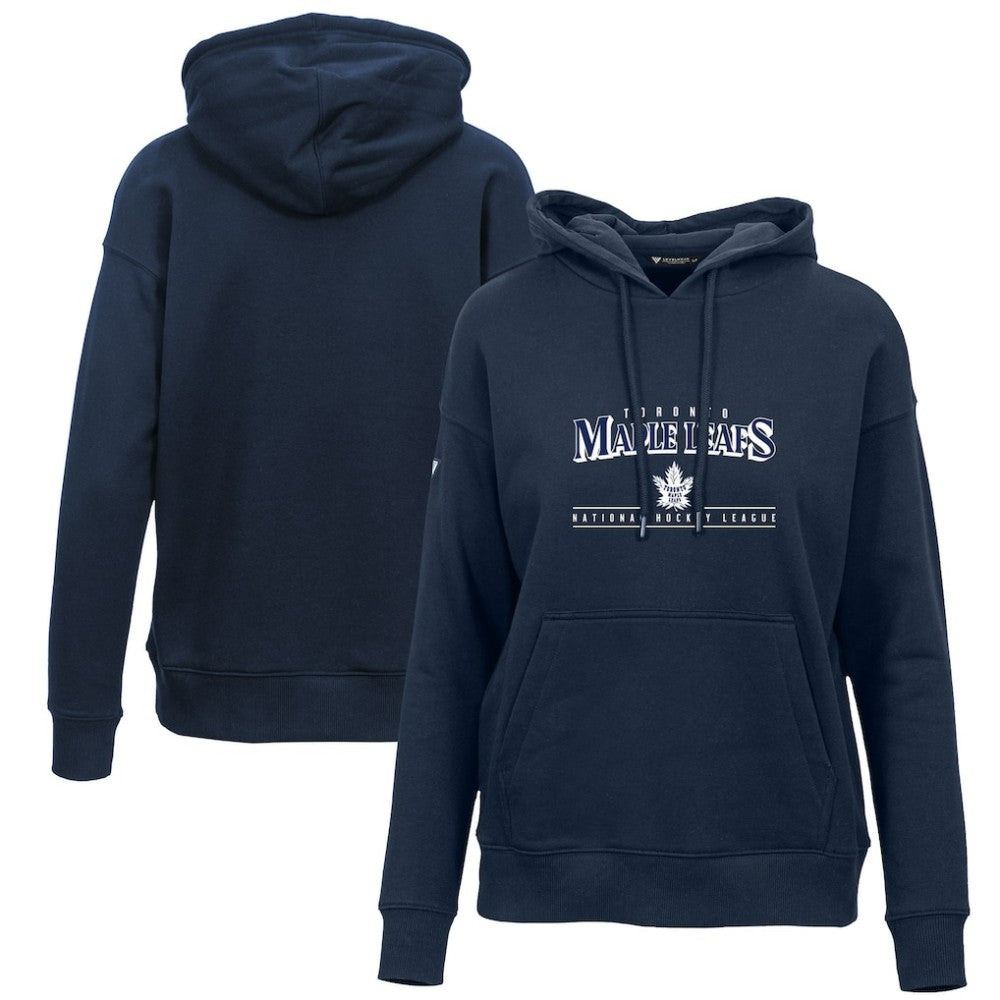 NHL Navy Toronto Maple Leafs Levelwear Women's Retro Adorn Spellout Pullover Hoodie