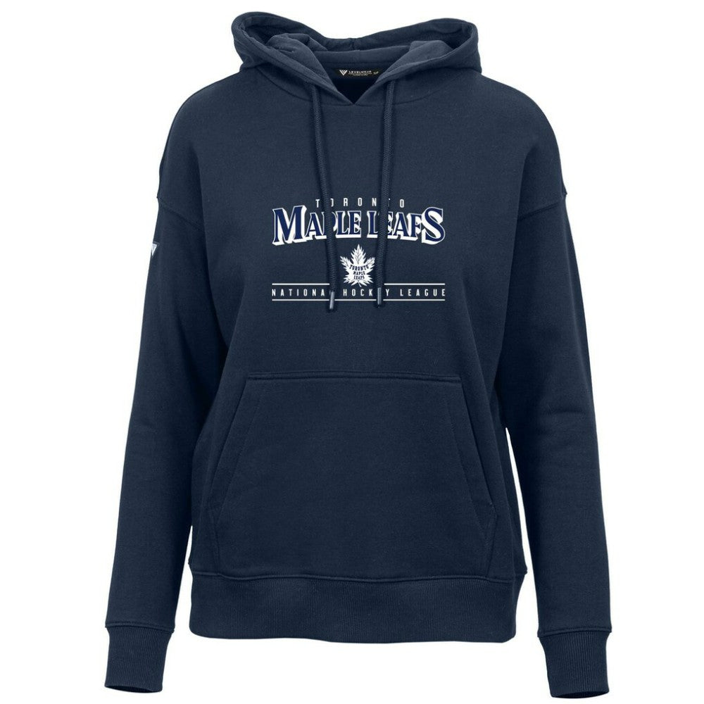 NHL Navy Toronto Maple Leafs Levelwear Women's Retro Adorn Spellout Pullover Hoodie