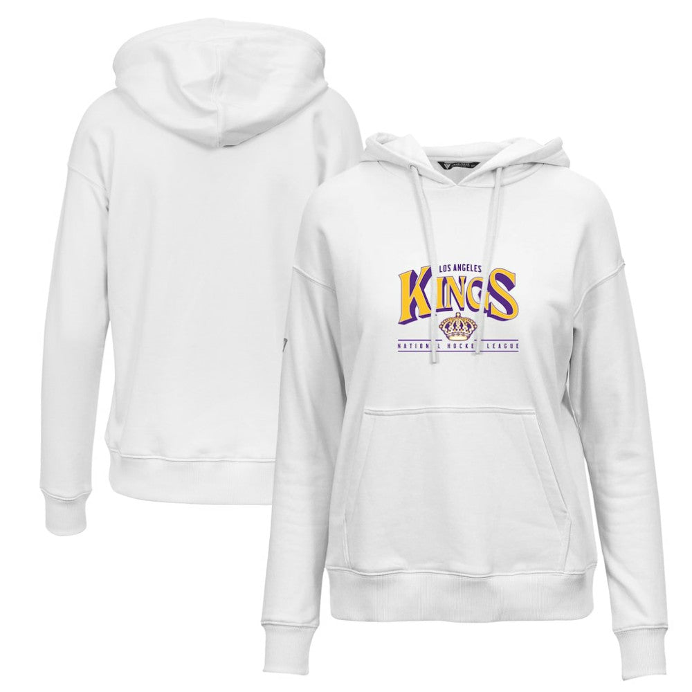 NHL White Los Angeles Kings Levelwear Women's Retro Adorn Spellout Pullover Hoodie