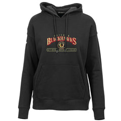 NHL Black Chicago Blackhawks Levelwear Women's Retro Adorn Spellout Pullover Hoodie