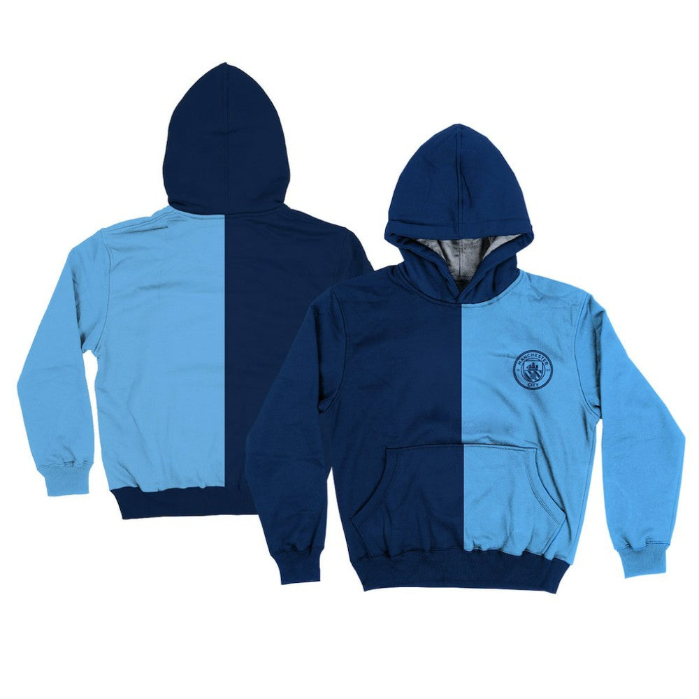 Manchester City Vive La Fete Youth Color Block Fleece Pullover Hoodie -  Navy/Sky Blue