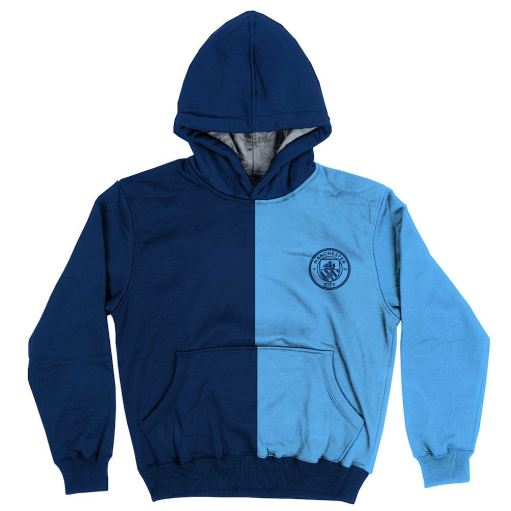 Manchester City Vive La Fete Youth Color Block Fleece Pullover Hoodie -  Navy/Sky Blue