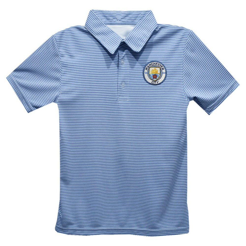 Manchester City Vive La Fete Youth Pencil Stripe Polo -  Sky Blue