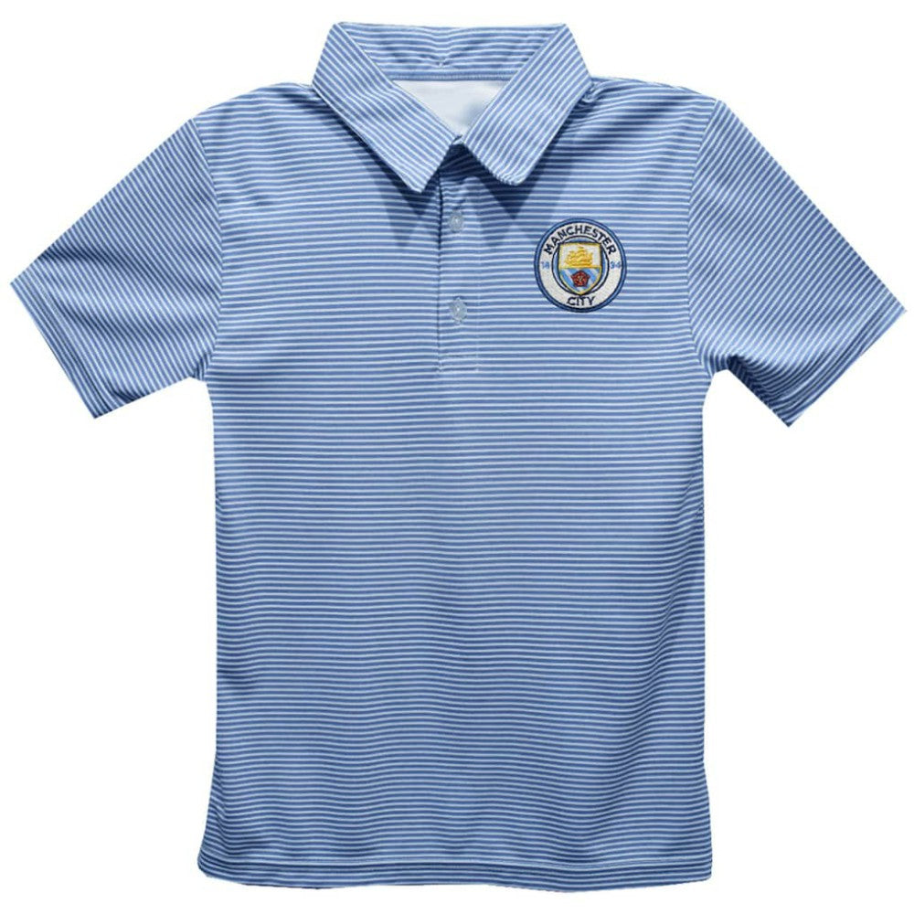 Manchester City Vive La Fete Youth Pencil Stripe Polo -  Sky Blue