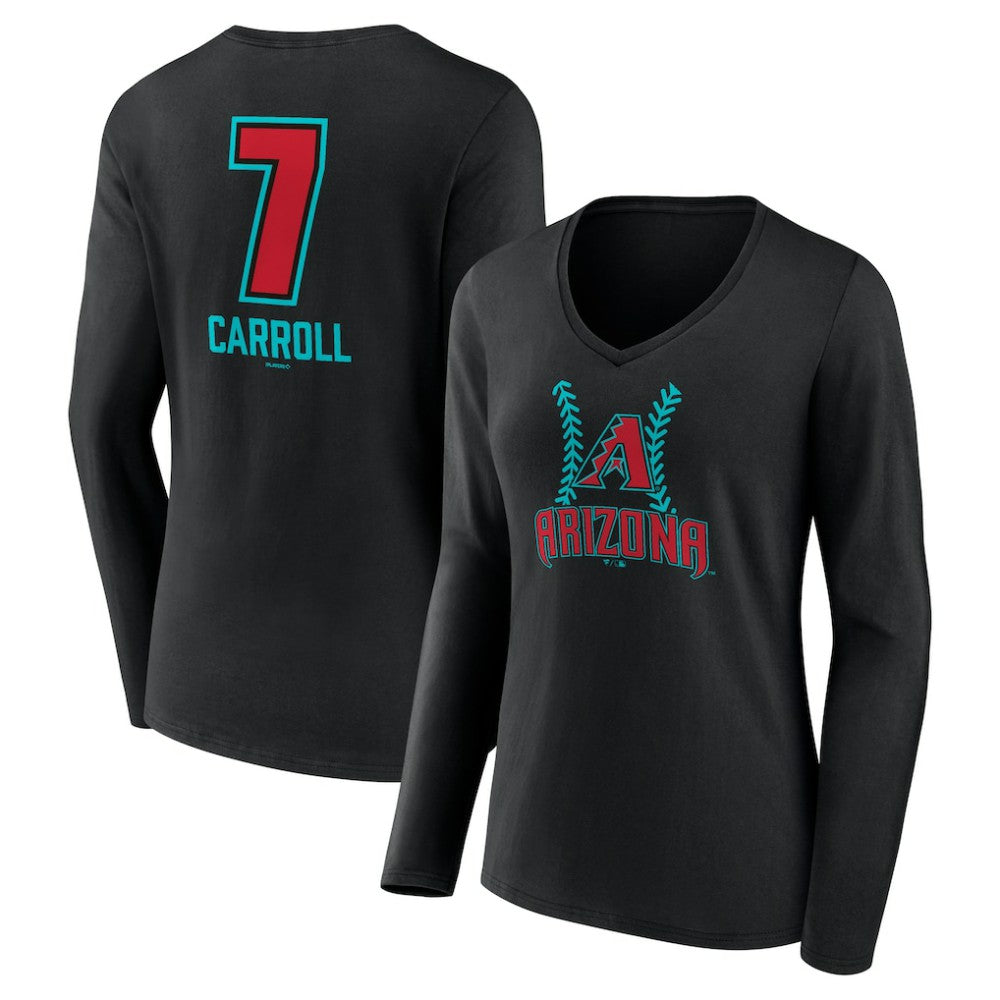 MLB Corbin Carroll Arizona Diamondbacks Women's Name & Number Fastball V-Neck Long Sleeve T-Shirt