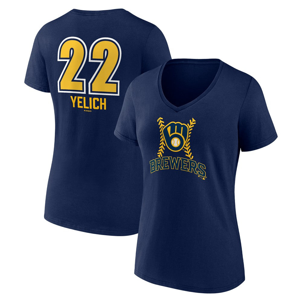 MLB Christian Yelich Milwaukee Brewers Women's Name & Number Fastball V-Neck T-Shirt
