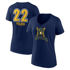 MLB Christian Yelich Milwaukee Brewers Women's Name & Number Fastball V-Neck T-Shirt