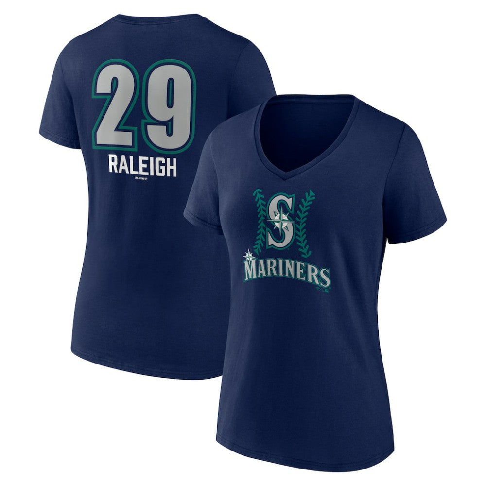MLB Cal Raleigh Seattle Mariners Women's Name & Number Fastball V-Neck T-Shirt