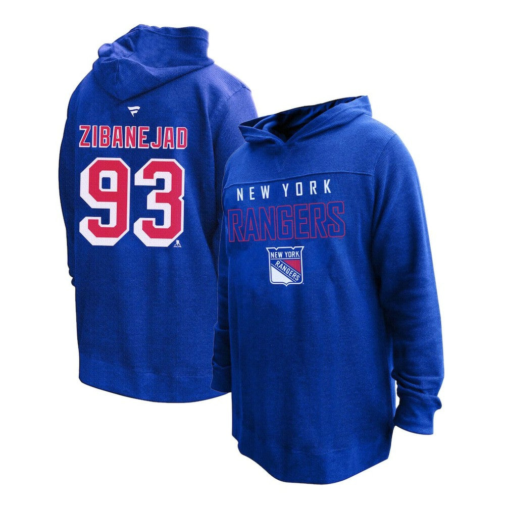 NHL Blue Mika Zibanejad New York Rangers Profile Women's Plus Size Name & Number Thermal Pullover Hoodie