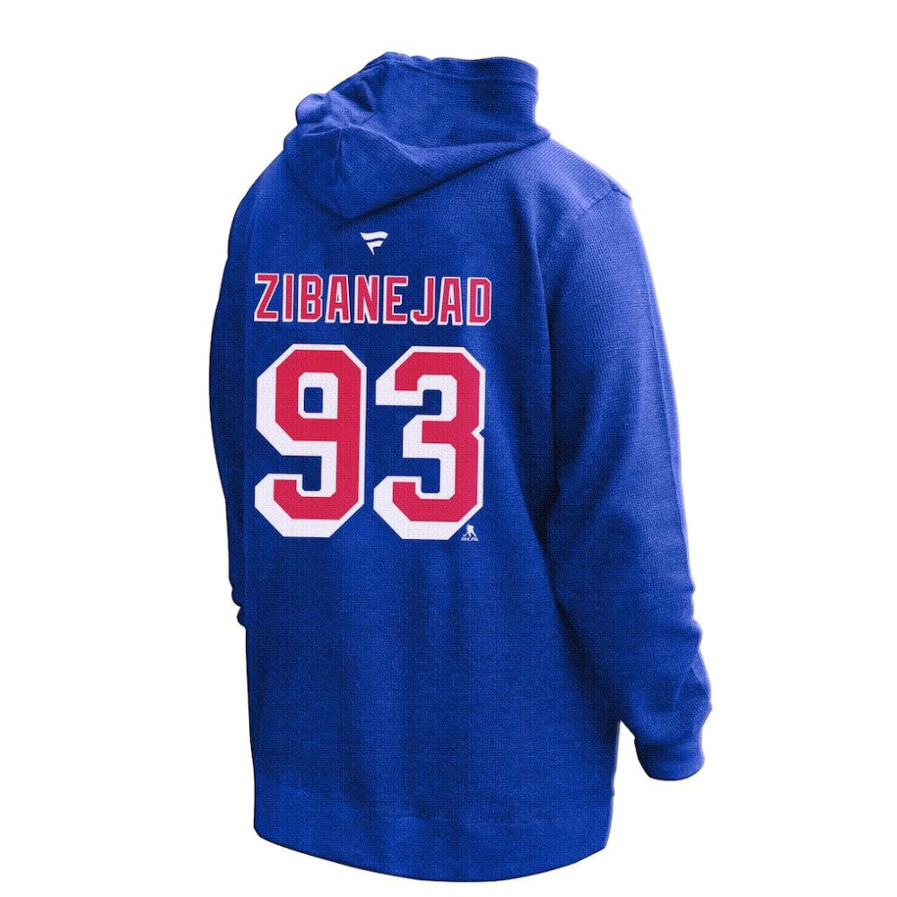 NHL Blue Mika Zibanejad New York Rangers Profile Women's Plus Size Name & Number Thermal Pullover Hoodie