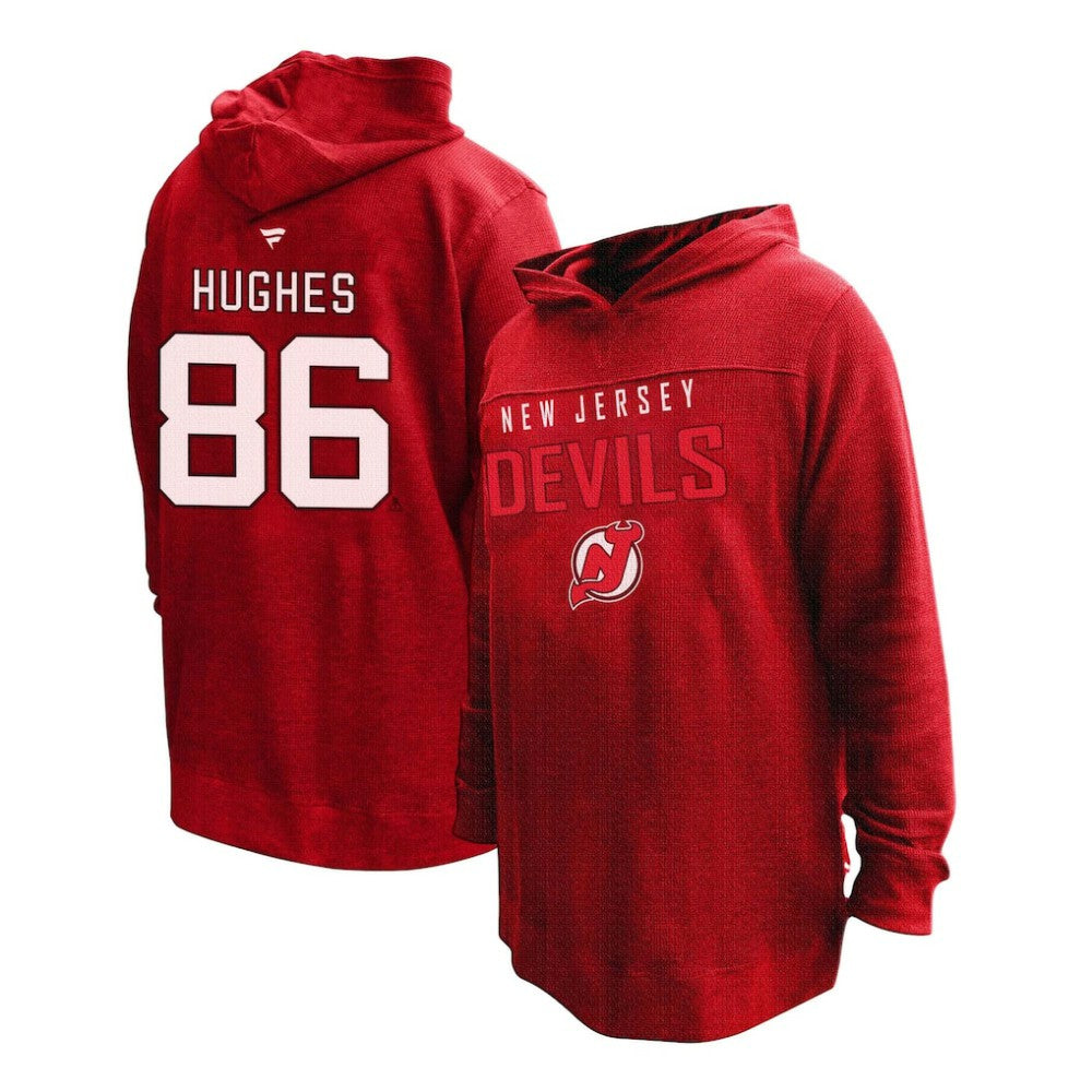 NHL Red Jack Hughes New Jersey Devils Profile Women's Plus Size Name & Number Thermal Pullover Hoodie