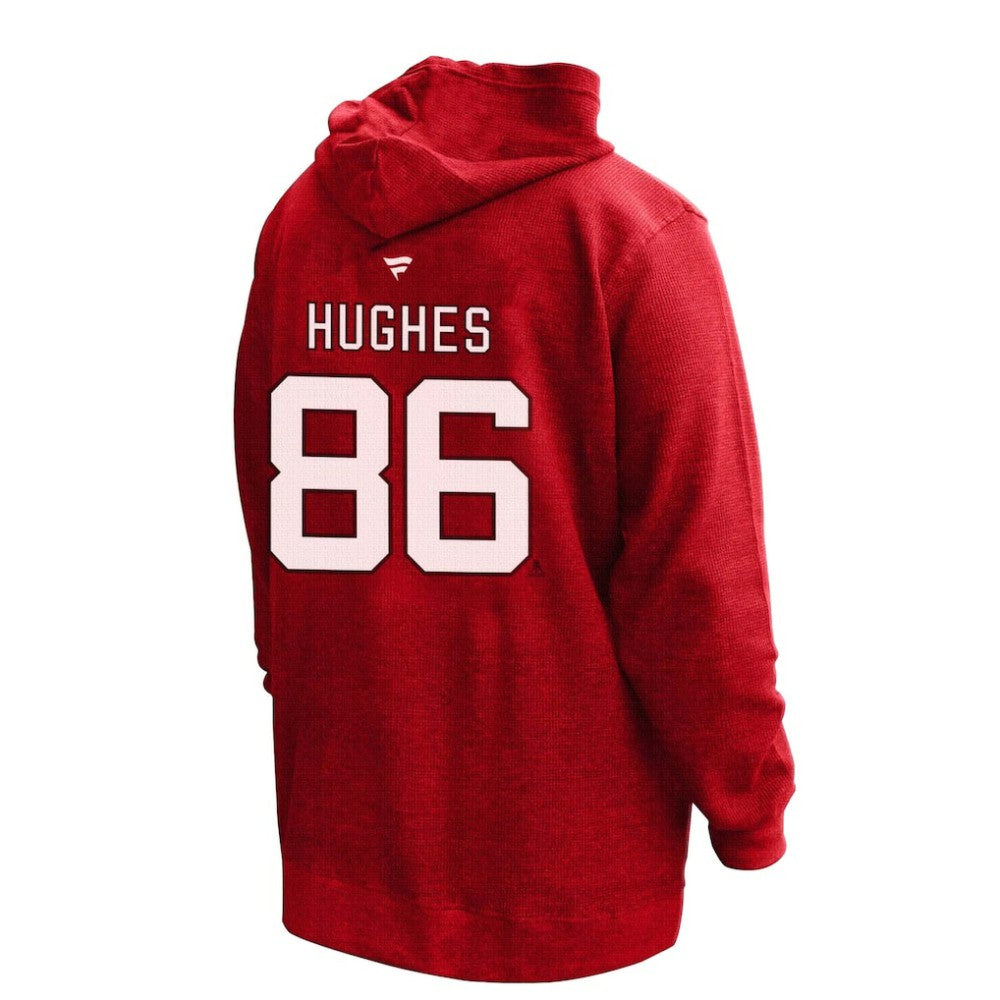 NHL Red Jack Hughes New Jersey Devils Profile Women's Plus Size Name & Number Thermal Pullover Hoodie
