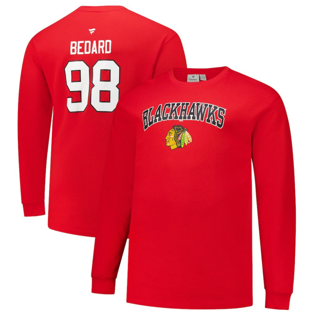 NHL Red Connor Bedard Chicago Blackhawks Profile Big & Tall Name & Number Thermal Pullover Sweatshirt