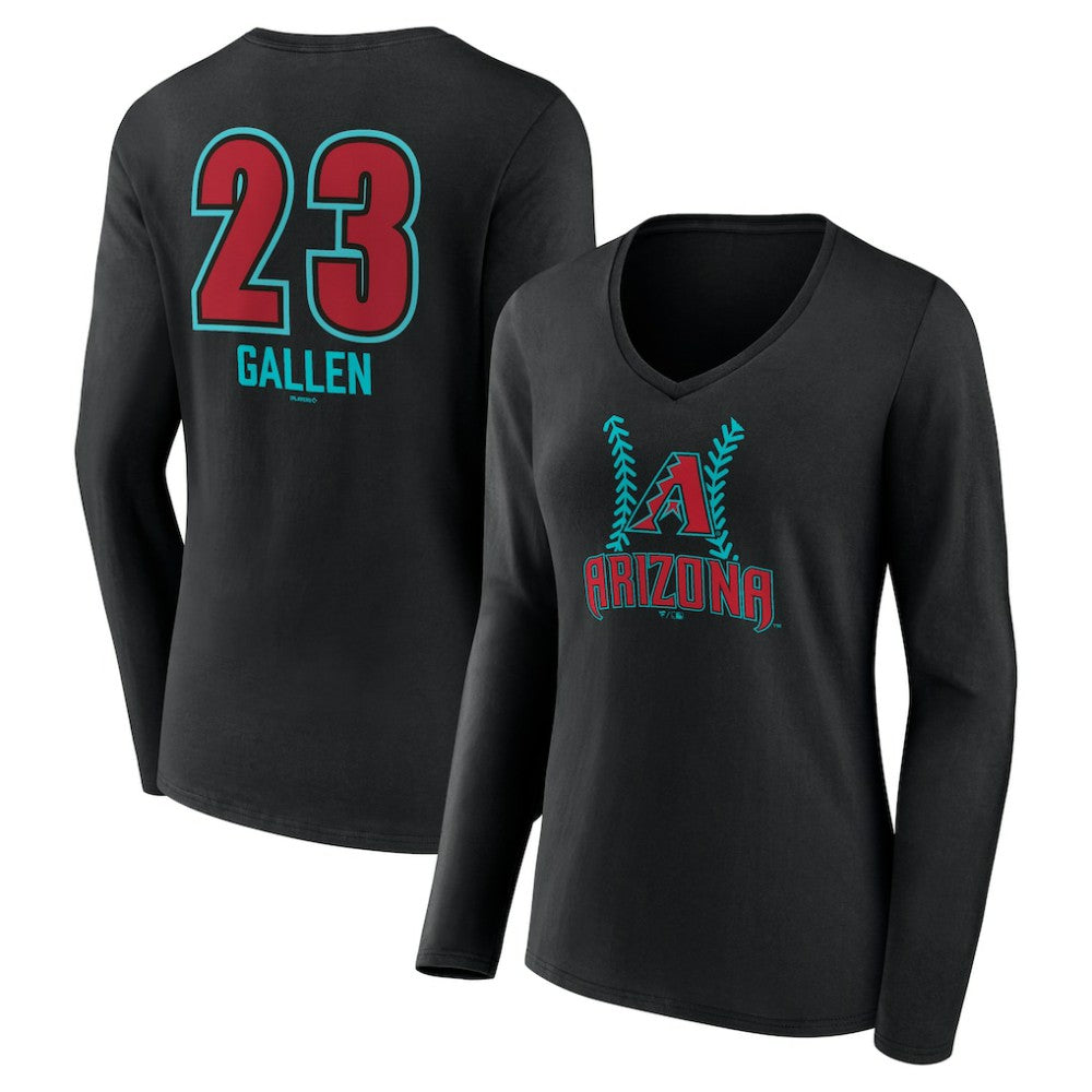 MLB Zac Gallen Arizona Diamondbacks Women's Name & Number Fastball V-Neck Long Sleeve T-Shirt
