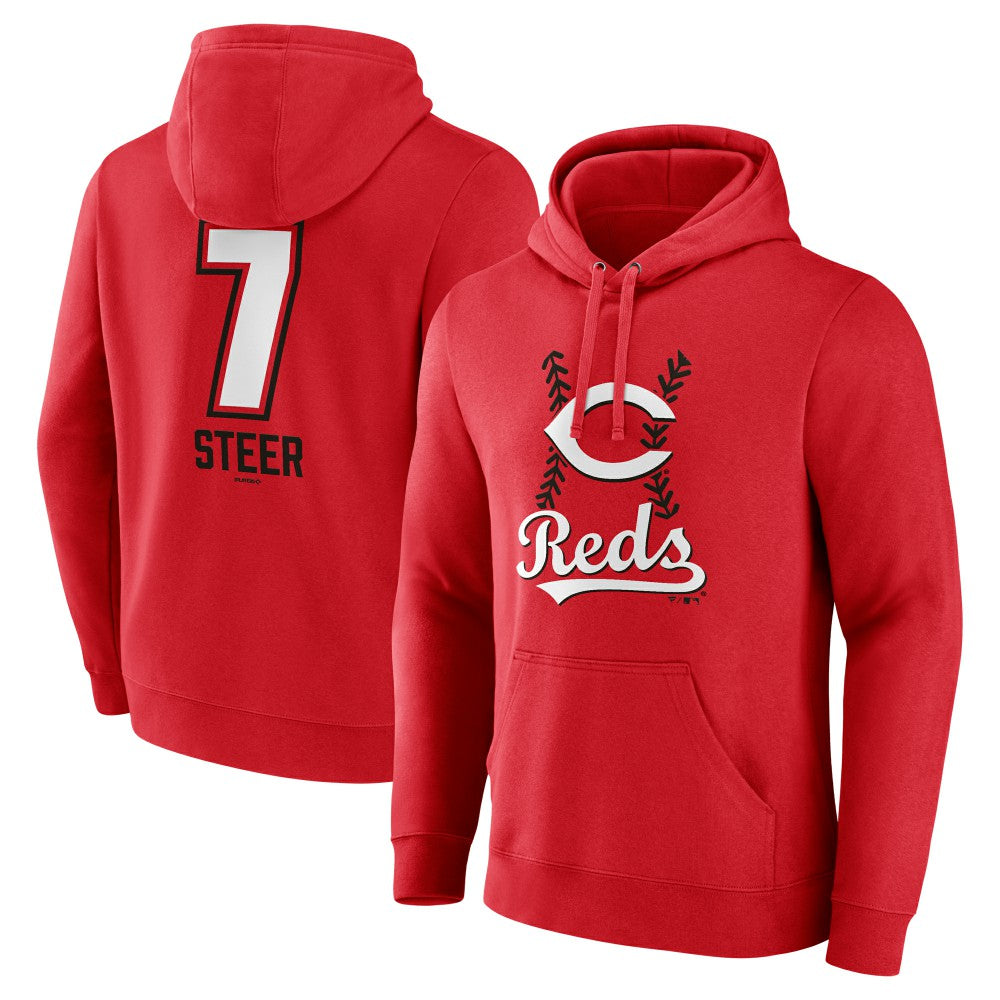 MLB Spencer Steer Cincinnati Reds Name & Number Fastball Pullover Hoodie