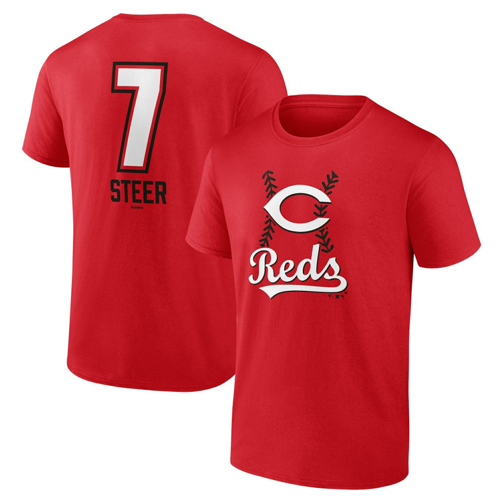 MLB Spencer Steer Cincinnati Reds Name & Number Fastball T-Shirt