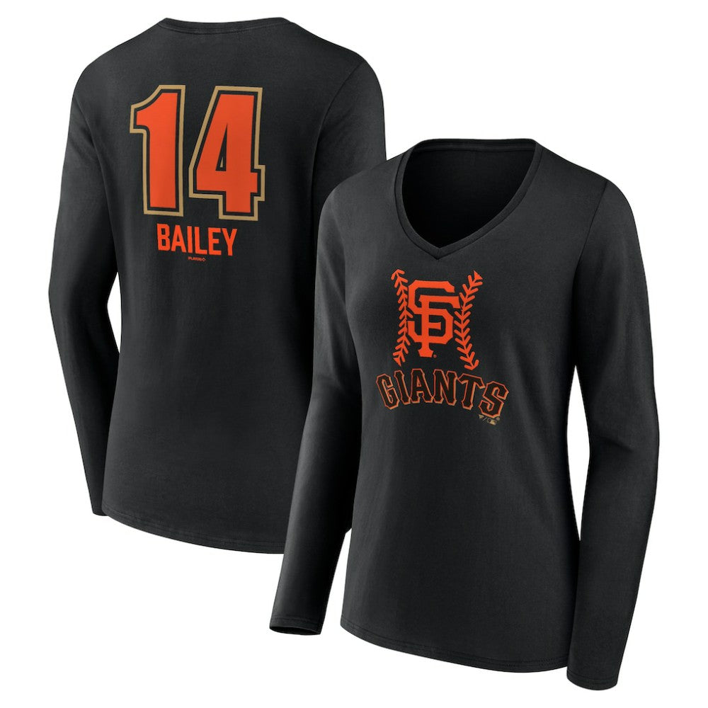 MLB Patrick Bailey San Francisco Giants Women's Name & Number Fastball V-Neck Long Sleeve T-Shirt